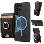 For Samsung Galaxy S25 Ultra 5G Retro Splitable Magnetic Stand Card Bag Leather Phone Case(Black)