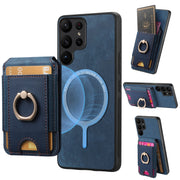 For Samsung Galaxy S25 Ultra 5G Retro Splitable Magnetic Stand Card Bag Leather Phone Case(Blue)