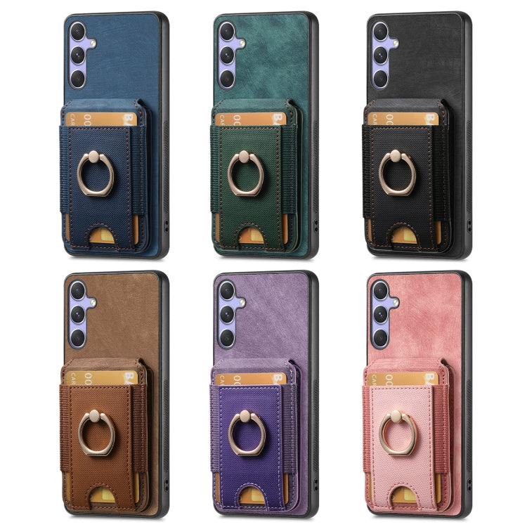 For Samsung Galaxy S25 5G Retro Splitable Magnetic Stand Card Bag Leather Phone Case(Purple)