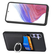 For Samsung Galaxy S25 5G Carbon Fiber Card Wallet Ring Phone Case(Black)