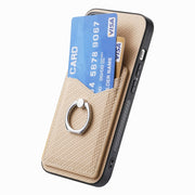 For Samsung Galaxy S25 5G Carbon Fiber Card Wallet Ring Phone Case(Khaki)