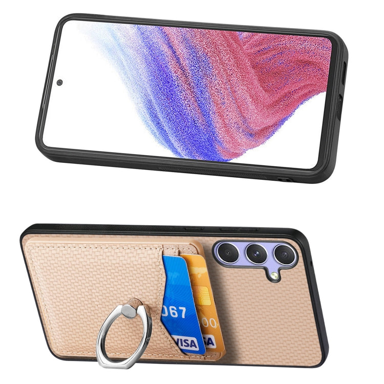 For Samsung Galaxy S25 5G Carbon Fiber Card Wallet Ring Phone Case(Khaki) - Galaxy S25 5G Cases by PMC Jewellery | Online Shopping South Africa | PMC Jewellery | Buy Now Pay Later Mobicred