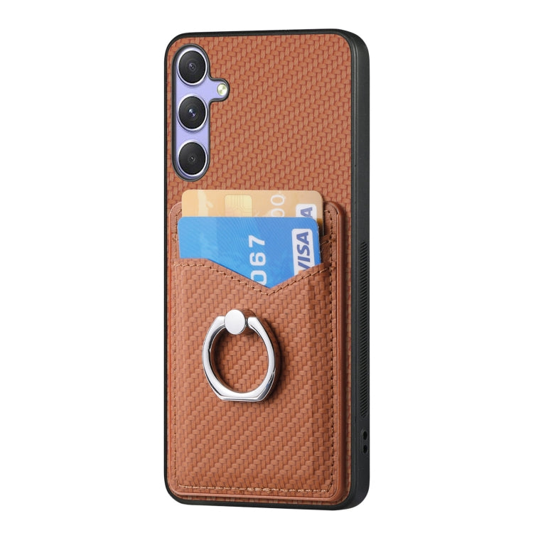 For Samsung Galaxy S25 5G Carbon Fiber Card Wallet Ring Phone Case(Brown) - Galaxy S25 5G Cases by PMC Jewellery | Online Shopping South Africa | PMC Jewellery | Buy Now Pay Later Mobicred