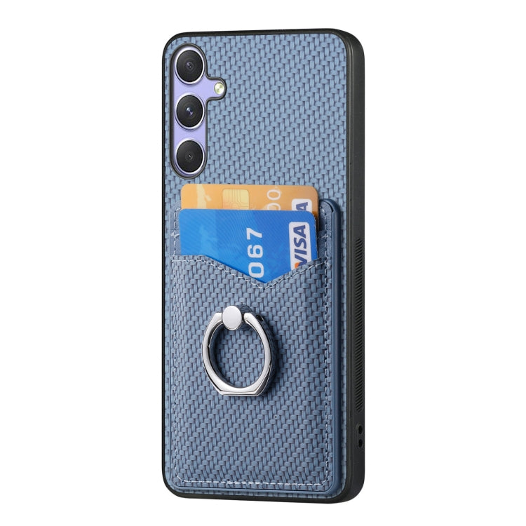 For Samsung Galaxy S25+ 5G Carbon Fiber Card Wallet Ring Phone Case(Blue) - Galaxy S25+ 5G Cases by PMC Jewellery | Online Shopping South Africa | PMC Jewellery | Buy Now Pay Later Mobicred