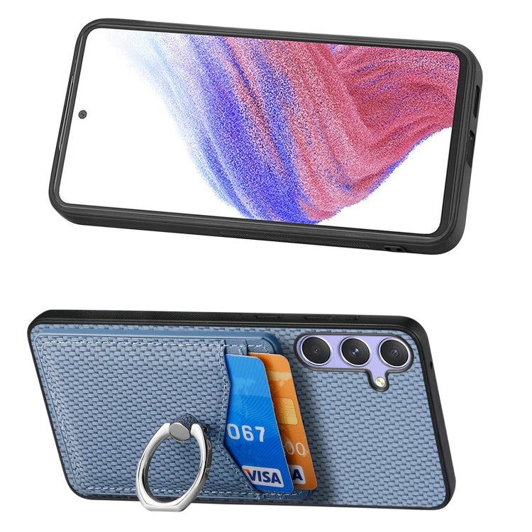 For Samsung Galaxy S25+ 5G Carbon Fiber Card Wallet Ring Phone Case(Blue) - Galaxy S25+ 5G Cases by PMC Jewellery | Online Shopping South Africa | PMC Jewellery | Buy Now Pay Later Mobicred