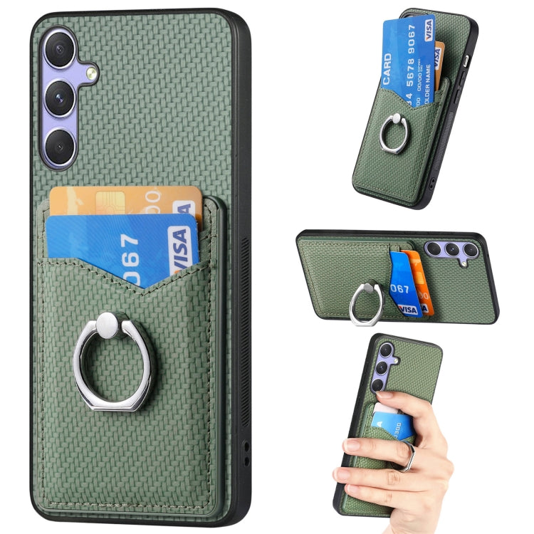 For Samsung Galaxy S25+ 5G Carbon Fiber Card Wallet Ring Phone Case(Green) - Galaxy S25+ 5G Cases by PMC Jewellery | Online Shopping South Africa | PMC Jewellery | Buy Now Pay Later Mobicred