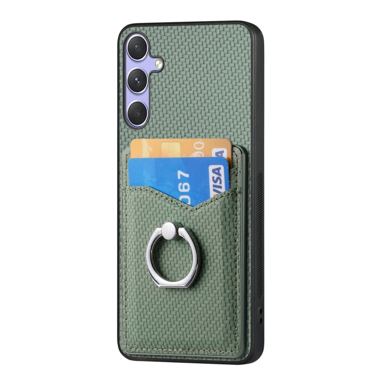 For Samsung Galaxy S25 Ultra 5G Carbon Fiber Card Wallet Ring Phone Case(Green) - Galaxy S25 Ultra 5G Cases by PMC Jewellery | Online Shopping South Africa | PMC Jewellery | Buy Now Pay Later Mobicred