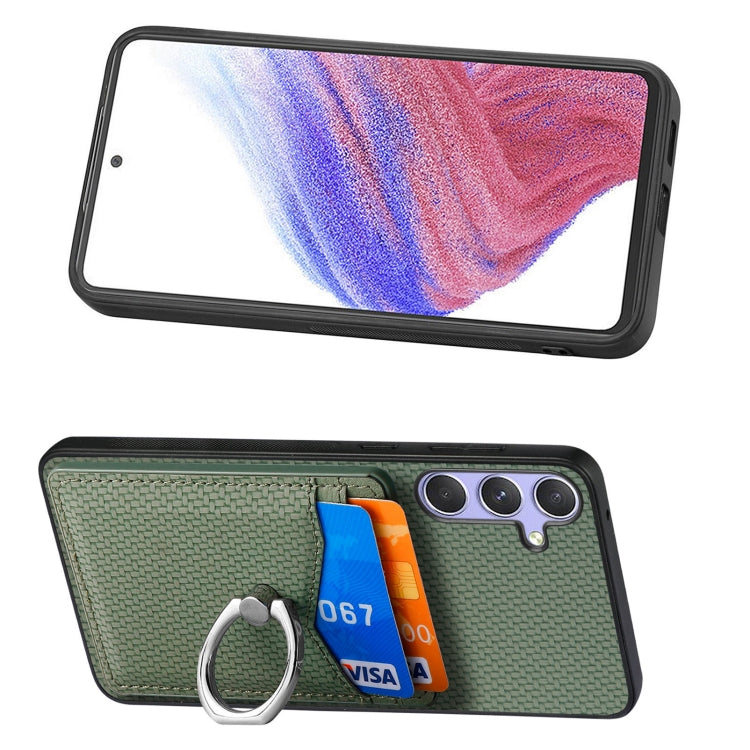 For Samsung Galaxy S25 Ultra 5G Carbon Fiber Card Wallet Ring Phone Case(Green) - Galaxy S25 Ultra 5G Cases by PMC Jewellery | Online Shopping South Africa | PMC Jewellery | Buy Now Pay Later Mobicred