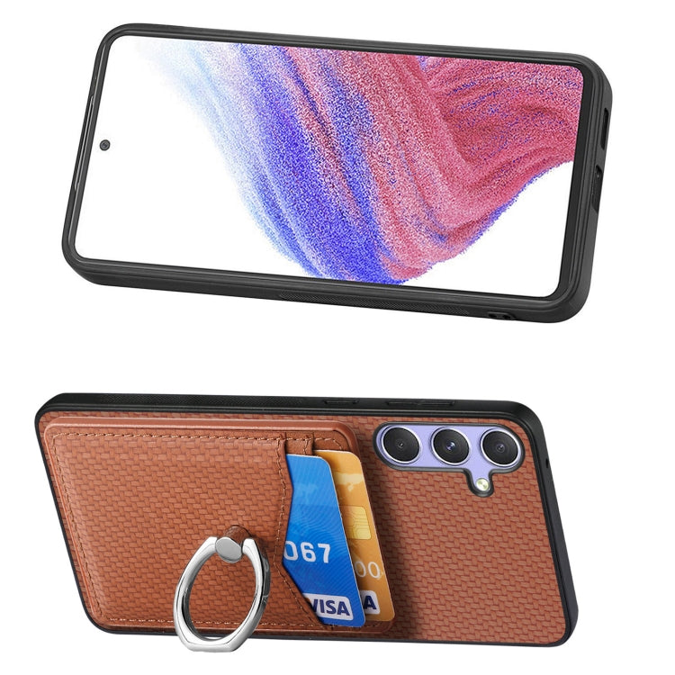 For Samsung Galaxy S25 Ultra 5G Carbon Fiber Card Wallet Ring Phone Case(Brown) - Galaxy S25 Ultra 5G Cases by PMC Jewellery | Online Shopping South Africa | PMC Jewellery | Buy Now Pay Later Mobicred