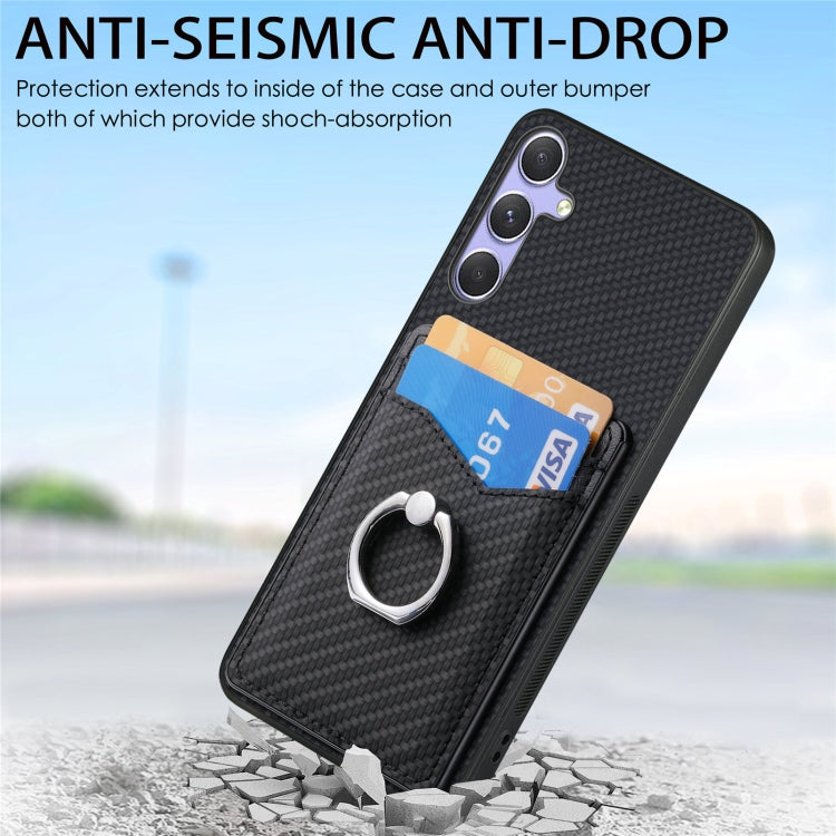 For Samsung Galaxy S25+ 5G Carbon Fiber Card Wallet Ring Phone Case(Brown)
