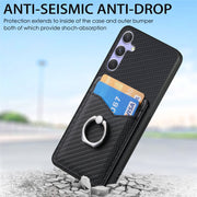 For Samsung Galaxy S25 5G Carbon Fiber Card Wallet Ring Phone Case(Black)