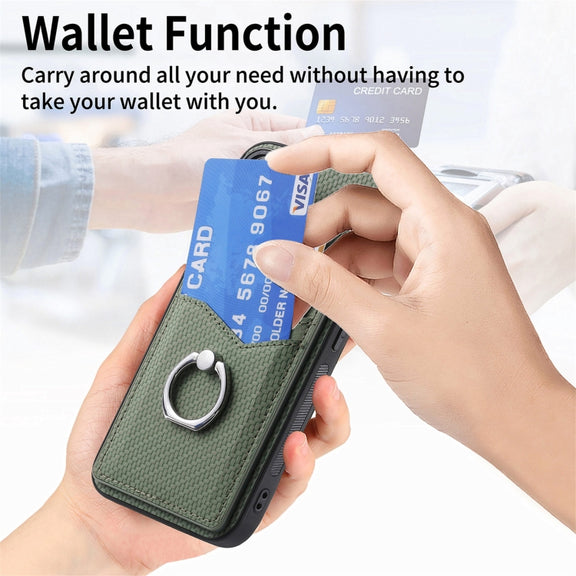 For Samsung Galaxy S25+ 5G Carbon Fiber Card Wallet Ring Phone Case(Brown)