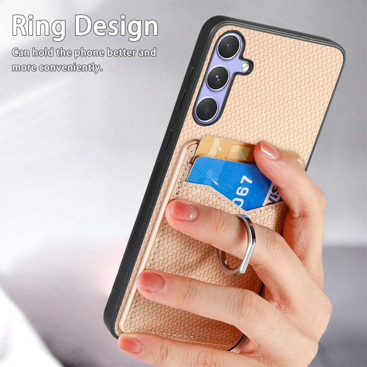 For Samsung Galaxy S25 5G Carbon Fiber Card Wallet Ring Phone Case(Brown) - Galaxy S25 5G Cases by PMC Jewellery | Online Shopping South Africa | PMC Jewellery | Buy Now Pay Later Mobicred