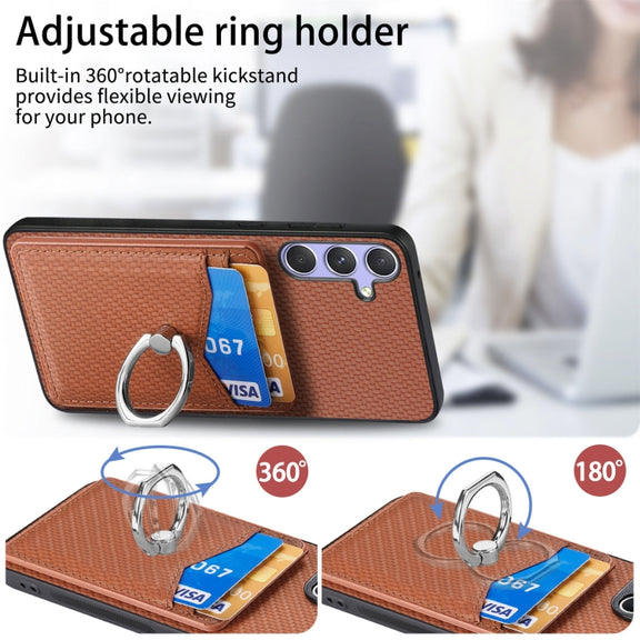 For Samsung Galaxy S25 5G Carbon Fiber Card Wallet Ring Phone Case(Black)