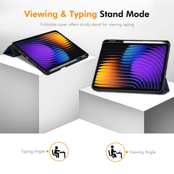 For Xiaomi Pad 7 / 7 Pro 11.2 ENKAY Tri-fold Custer Texture TPU Leather Smart Tablet Case with Pen Slot(Black)