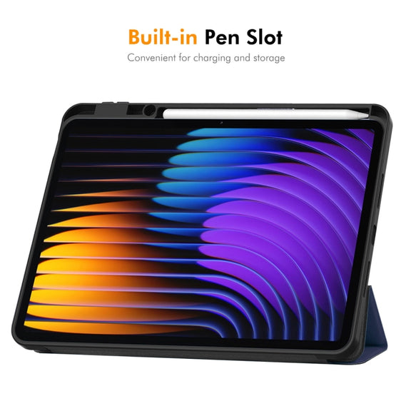 For Xiaomi Pad 7 / 7 Pro 11.2 ENKAY Tri-fold Custer Texture TPU Leather Smart Tablet Case with Pen Slot(Black)