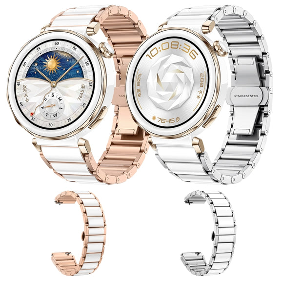 For Huawei Watch GT 5 41mm / GT 5 Pro 42mm Butterfly Buckle Ceramic White Metal Watch Band(White+Rose Gold)
