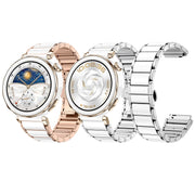 For Huawei Watch GT 5 41mm / GT 5 Pro 42mm Butterfly Buckle Ceramic White Metal Watch Band(White+Rose Gold)