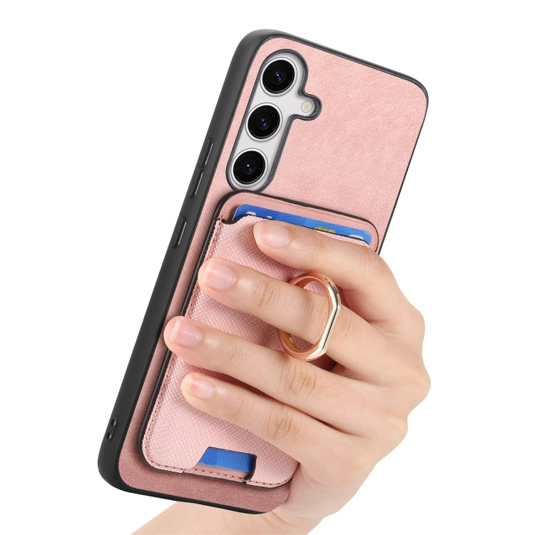 For Samsung Galaxy S25 5G Retro Cross Leather Ring Vertical Insert Card Bag MagSafe Phone Case(Pink) - Galaxy S25 5G Cases by PMC Jewellery | Online Shopping South Africa | PMC Jewellery | Buy Now Pay Later Mobicred