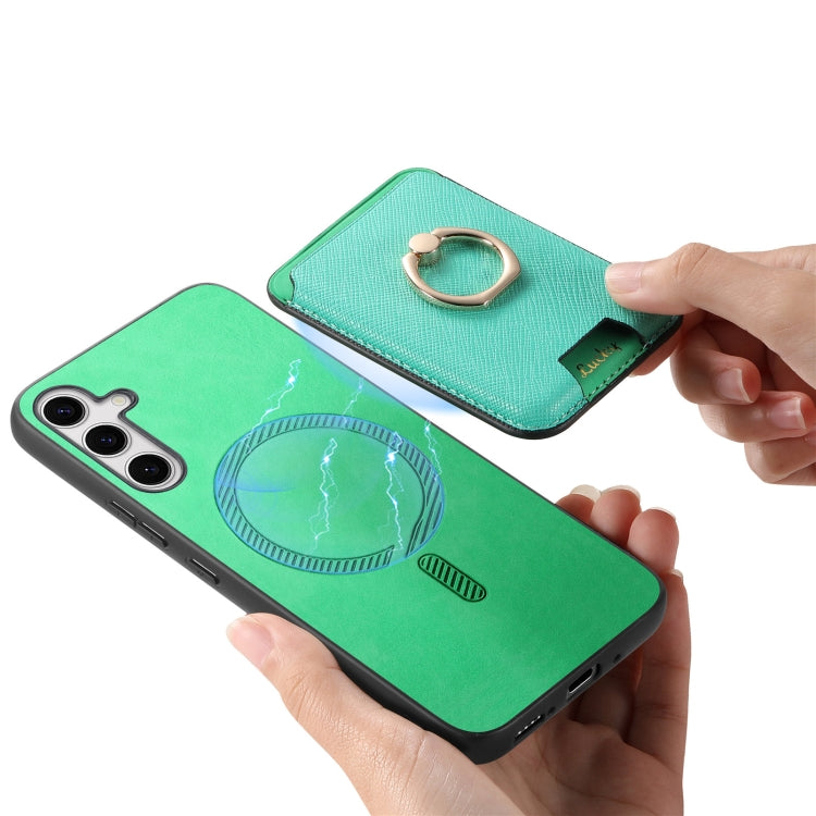 For Samsung Galaxy S25 5G Retro Cross Leather Ring Vertical Insert Card Bag MagSafe Phone Case(Green) - Galaxy S25 5G Cases by PMC Jewellery | Online Shopping South Africa | PMC Jewellery | Buy Now Pay Later Mobicred