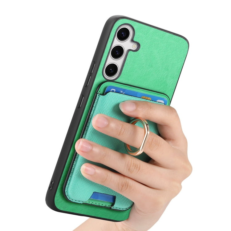 For Samsung Galaxy S25 5G Retro Cross Leather Ring Vertical Insert Card Bag MagSafe Phone Case(Green) - Galaxy S25 5G Cases by PMC Jewellery | Online Shopping South Africa | PMC Jewellery | Buy Now Pay Later Mobicred