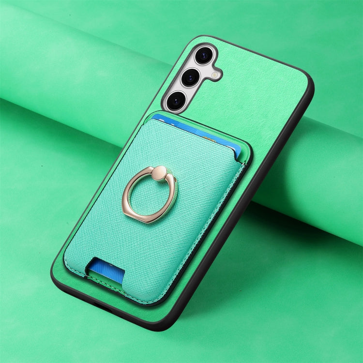 For Samsung Galaxy S25 5G Retro Cross Leather Ring Vertical Insert Card Bag MagSafe Phone Case(Green) - Galaxy S25 5G Cases by PMC Jewellery | Online Shopping South Africa | PMC Jewellery | Buy Now Pay Later Mobicred