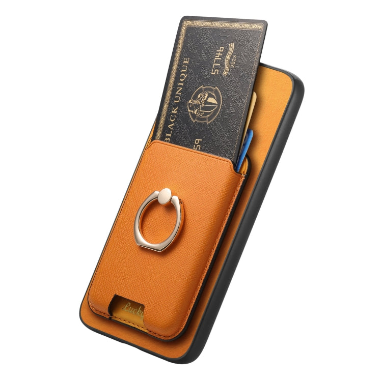 For Samsung Galaxy S25+ 5G Retro Cross Leather Ring Vertical Insert Card Bag MagSafe Phone Case(Yellow) - Galaxy S25+ 5G Cases by PMC Jewellery | Online Shopping South Africa | PMC Jewellery | Buy Now Pay Later Mobicred