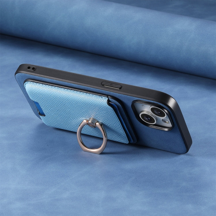 For Samsung Galaxy S25+ 5G Retro Cross Leather Ring Vertical Insert Card Bag MagSafe Phone Case(Blue) - Galaxy S25+ 5G Cases by PMC Jewellery | Online Shopping South Africa | PMC Jewellery | Buy Now Pay Later Mobicred
