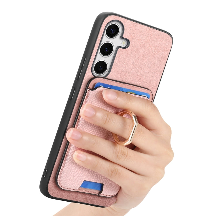 For Samsung Galaxy S25+ 5G Retro Cross Leather Ring Vertical Insert Card Bag MagSafe Phone Case(Pink) - Galaxy S25+ 5G Cases by PMC Jewellery | Online Shopping South Africa | PMC Jewellery | Buy Now Pay Later Mobicred