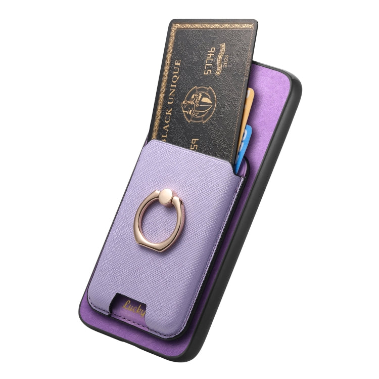 For Samsung Galaxy S25+ 5G Retro Cross Leather Ring Vertical Insert Card Bag MagSafe Phone Case(Purple) - Galaxy S25+ 5G Cases by PMC Jewellery | Online Shopping South Africa | PMC Jewellery | Buy Now Pay Later Mobicred