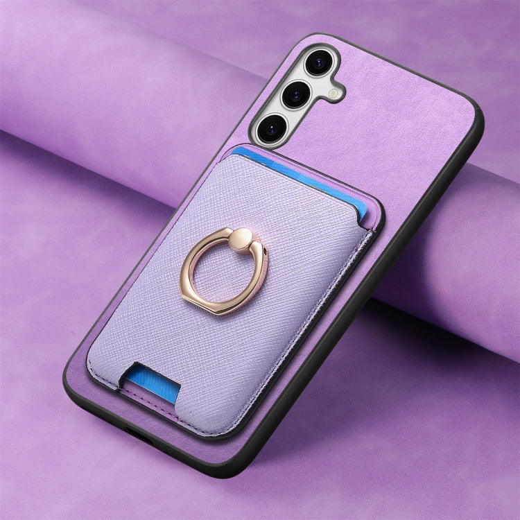 For Samsung Galaxy S25+ 5G Retro Cross Leather Ring Vertical Insert Card Bag MagSafe Phone Case(Purple) - Galaxy S25+ 5G Cases by PMC Jewellery | Online Shopping South Africa | PMC Jewellery | Buy Now Pay Later Mobicred