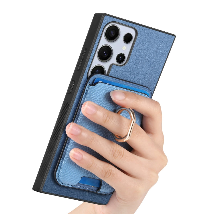 For Samsung Galaxy S25 Ultra 5G Retro Cross Leather Ring Vertical Insert Card Bag MagSafe Phone Case(Blue) - Galaxy S25 Ultra 5G Cases by PMC Jewellery | Online Shopping South Africa | PMC Jewellery | Buy Now Pay Later Mobicred
