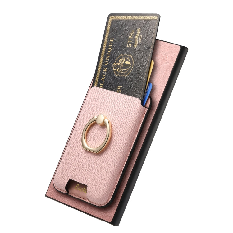 For Samsung Galaxy S25 Ultra 5G Retro Cross Leather Ring Vertical Insert Card Bag MagSafe Phone Case(Pink) - Galaxy S25 Ultra 5G Cases by PMC Jewellery | Online Shopping South Africa | PMC Jewellery | Buy Now Pay Later Mobicred