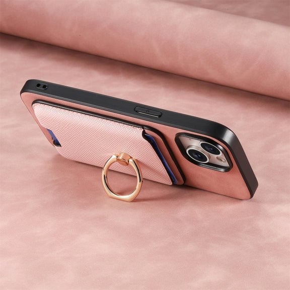 For Samsung Galaxy S25 Ultra 5G Retro Cross Leather Ring Vertical Insert Card Bag MagSafe Phone Case(Pink)