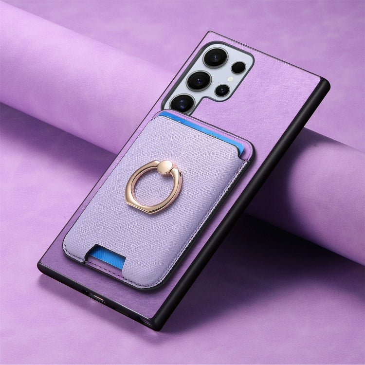 For Samsung Galaxy S25 Ultra 5G Retro Cross Leather Ring Vertical Insert Card Bag MagSafe Phone Case(Purple) - Galaxy S25 Ultra 5G Cases by PMC Jewellery | Online Shopping South Africa | PMC Jewellery | Buy Now Pay Later Mobicred