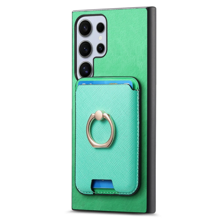 For Samsung Galaxy S25 Ultra 5G Retro Cross Leather Ring Vertical Insert Card Bag MagSafe Phone Case(Green) - Galaxy S25 Ultra 5G Cases by PMC Jewellery | Online Shopping South Africa | PMC Jewellery | Buy Now Pay Later Mobicred