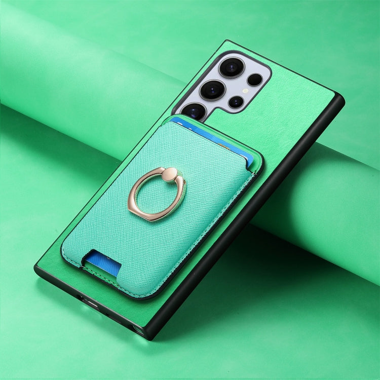 For Samsung Galaxy S25 Ultra 5G Retro Cross Leather Ring Vertical Insert Card Bag MagSafe Phone Case(Green) - Galaxy S25 Ultra 5G Cases by PMC Jewellery | Online Shopping South Africa | PMC Jewellery | Buy Now Pay Later Mobicred
