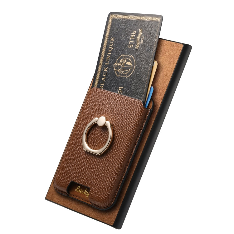 For Samsung Galaxy S25 Ultra 5G Retro Cross Leather Ring Vertical Insert Card Bag MagSafe Phone Case(Brown)