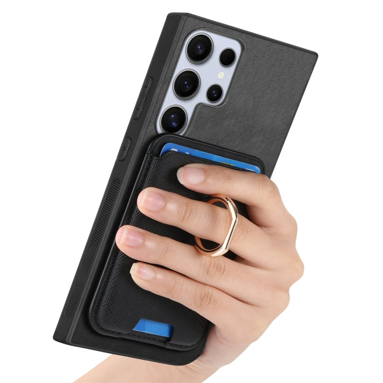 For Samsung Galaxy S25 Ultra 5G Retro Cross Leather Ring Vertical Insert Card Bag MagSafe Phone Case(Black) - Galaxy S25 Ultra 5G Cases by PMC Jewellery | Online Shopping South Africa | PMC Jewellery | Buy Now Pay Later Mobicred