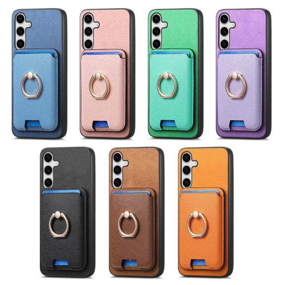 For Samsung Galaxy S25 Ultra 5G Retro Cross Leather Ring Vertical Insert Card Bag MagSafe Phone Case(Brown)