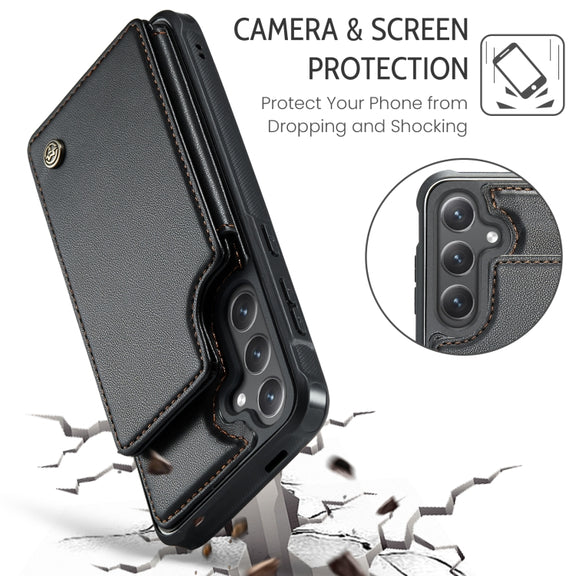 For Samsung Galaxy S25 5G CaseMe C22 Card Slots Holder RFID Anti-theft Phone Case(Black)