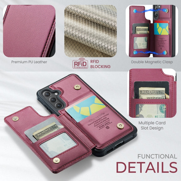 For Samsung Galaxy S25 5G CaseMe C22 Card Slots Holder RFID Anti-theft Phone Case(Red)