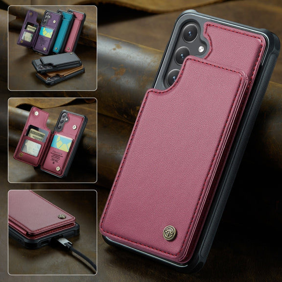 For Samsung Galaxy S25 5G CaseMe C22 Card Slots Holder RFID Anti-theft Phone Case(Red)