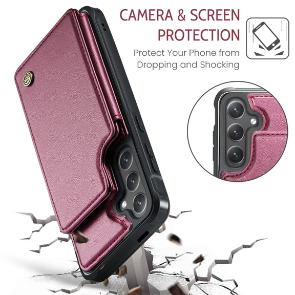 For Samsung Galaxy S25 5G CaseMe C22 Card Slots Holder RFID Anti-theft Phone Case(Red)