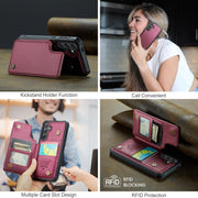 For Samsung Galaxy S25 5G CaseMe C22 Card Slots Holder RFID Anti-theft Phone Case(Red)