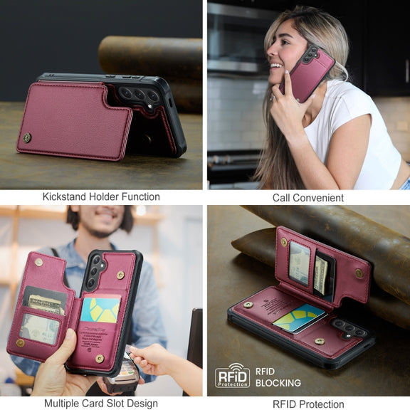 For Samsung Galaxy S25 5G CaseMe C22 Card Slots Holder RFID Anti-theft Phone Case(Red)
