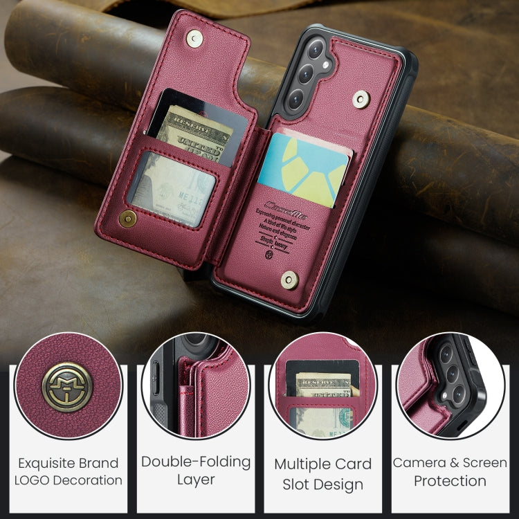 For Samsung Galaxy S25 5G CaseMe C22 Card Slots Holder RFID Anti-theft Phone Case(Red)