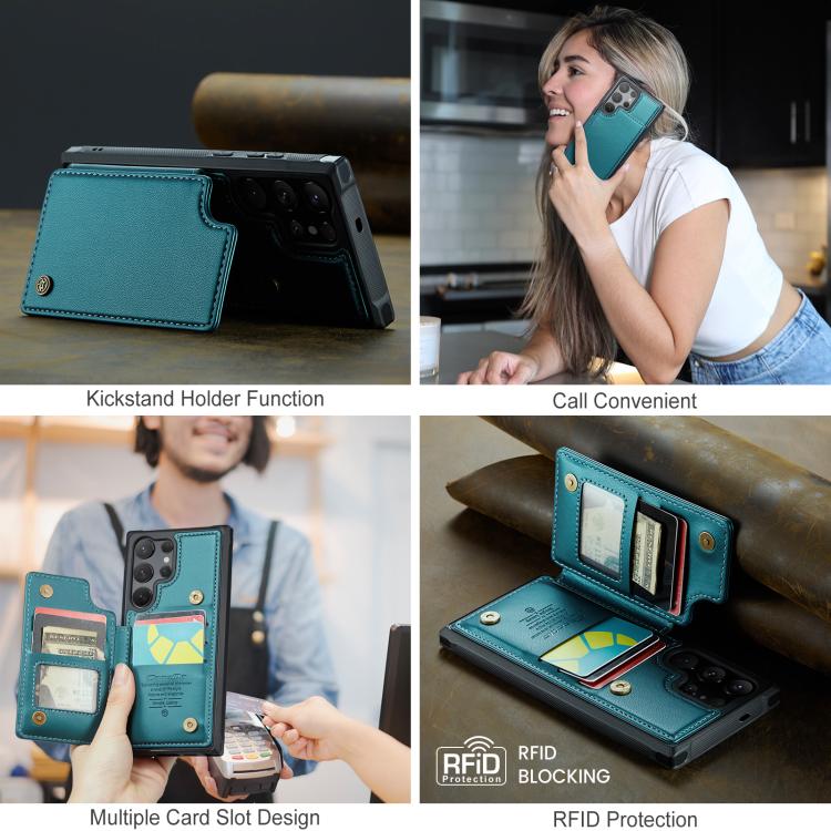 For Samsung Galaxy S25 Ultra 5G CaseMe C22 Card Slots Holder RFID Anti-theft Phone Case(Green)