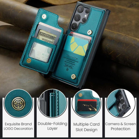 For Samsung Galaxy S25 Ultra 5G CaseMe C22 Card Slots Holder RFID Anti-theft Phone Case(Green)