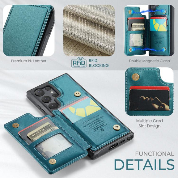 For Samsung Galaxy S25 Ultra 5G CaseMe C22 Card Slots Holder RFID Anti-theft Phone Case(Green)
